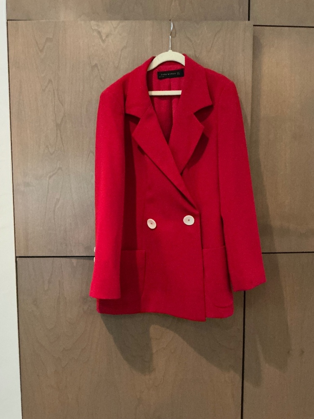 Zara Woman Red Double Breasted Blazer Jacket Tailored Statement